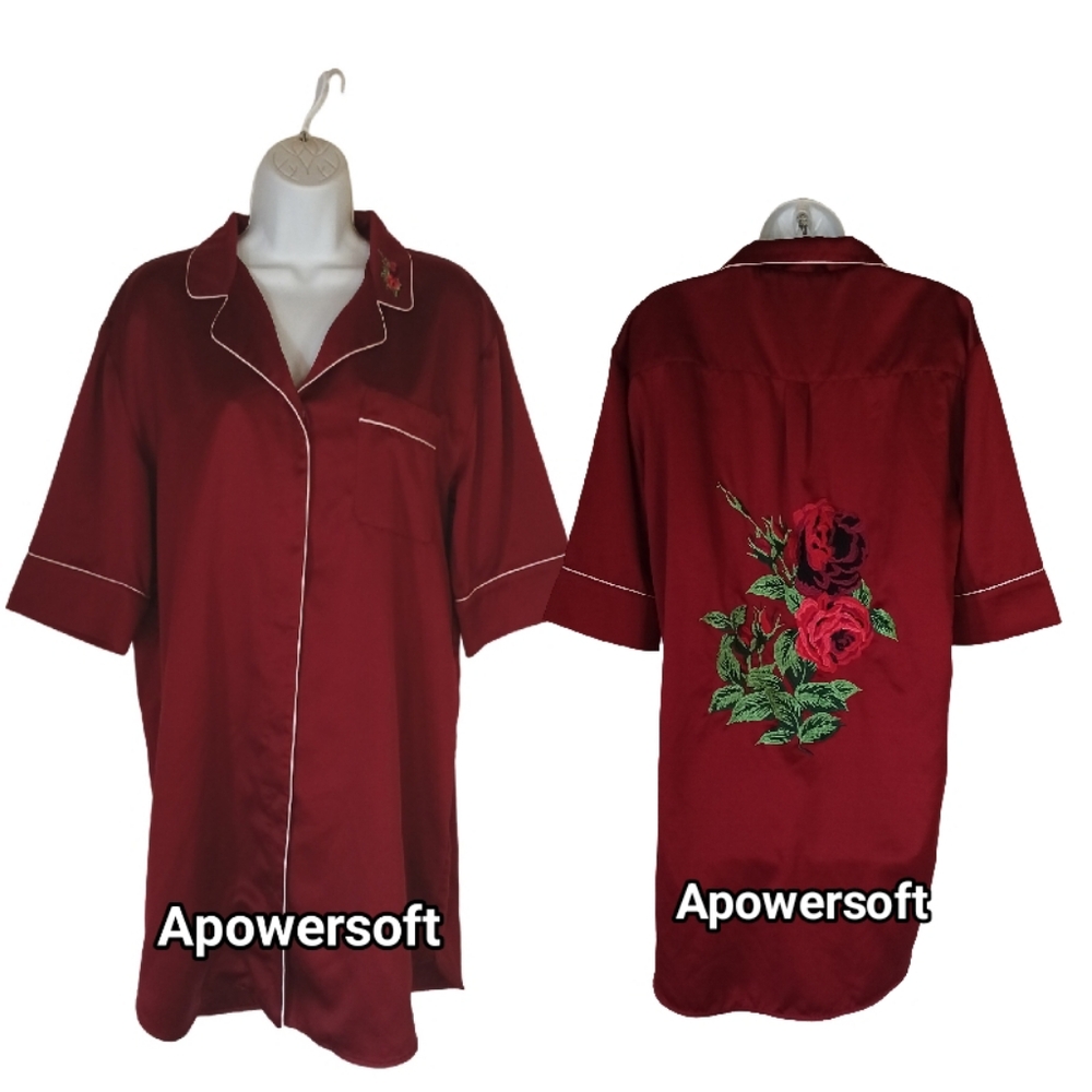 Bed To Brunch Maroon Satin Boyfriend Sleep Shirt
